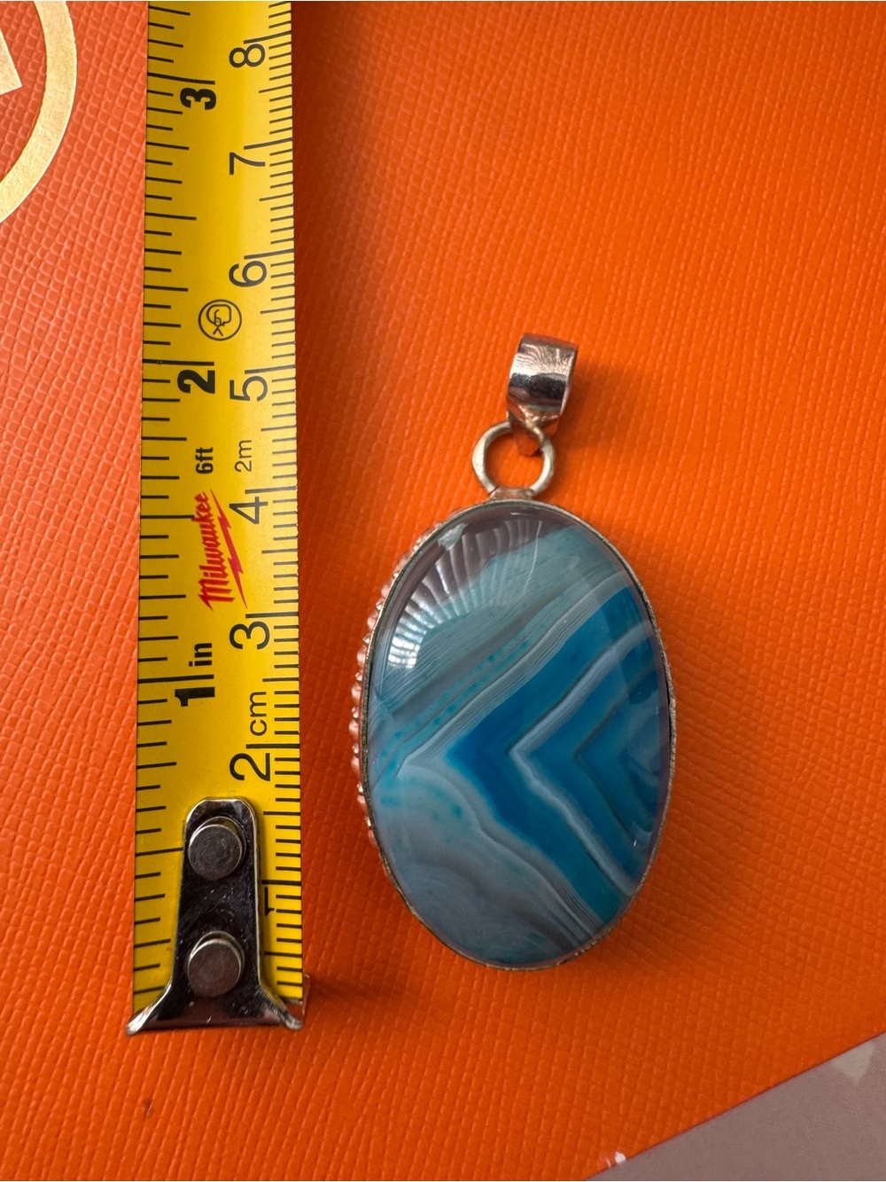 Blue Agate Oval Pendant Sterling Silver Setting